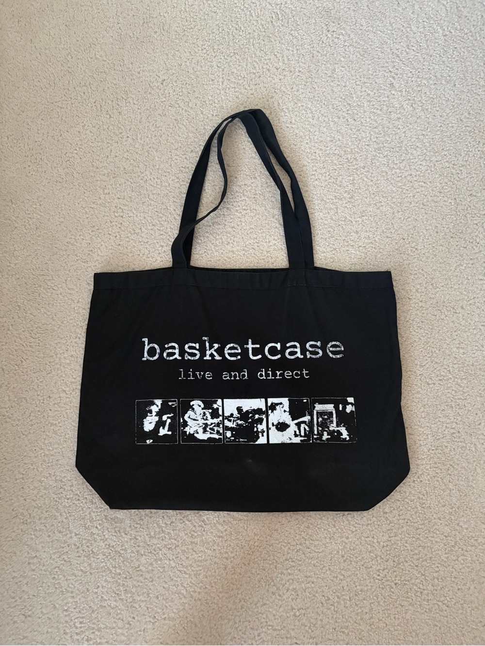 Basketcase Live and Direct Black Canvas Tote Bag